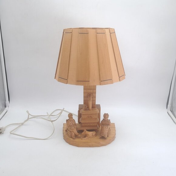 Folk Art Carved Lamp by Amede Godro Quebecois Art - Picture 3 of 11
